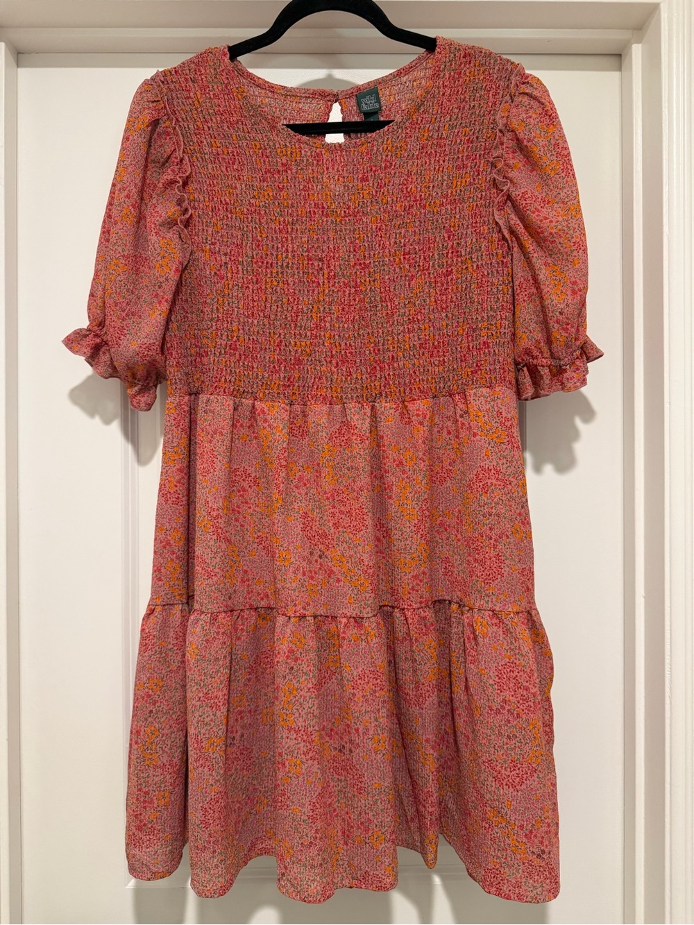 Size Large Pink Floral Smocked Tiered Dress